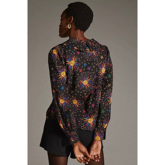 FARM RIO Black Rainbow Suns Blouse button down size medium cotton - Picture 4 of 10